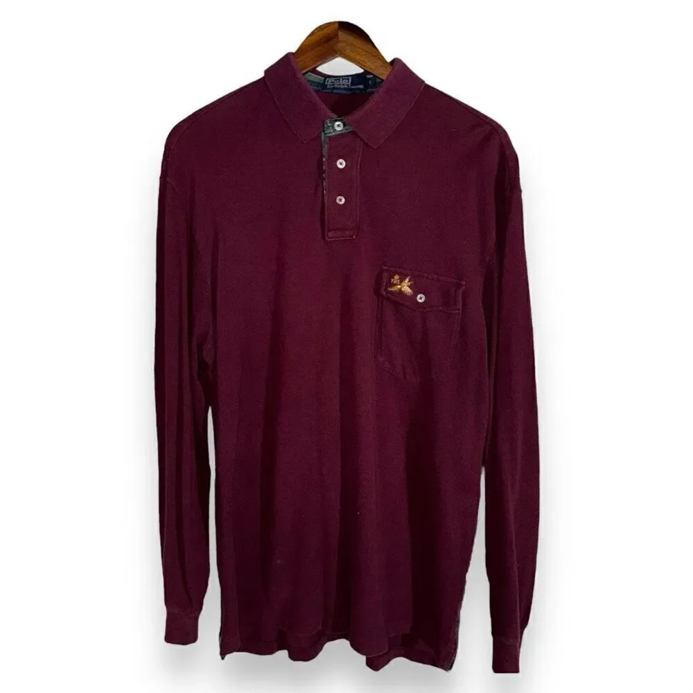Rare Polo Ralph Lauren Mallard L/S Pique Mesh Polo Shirt Size L
